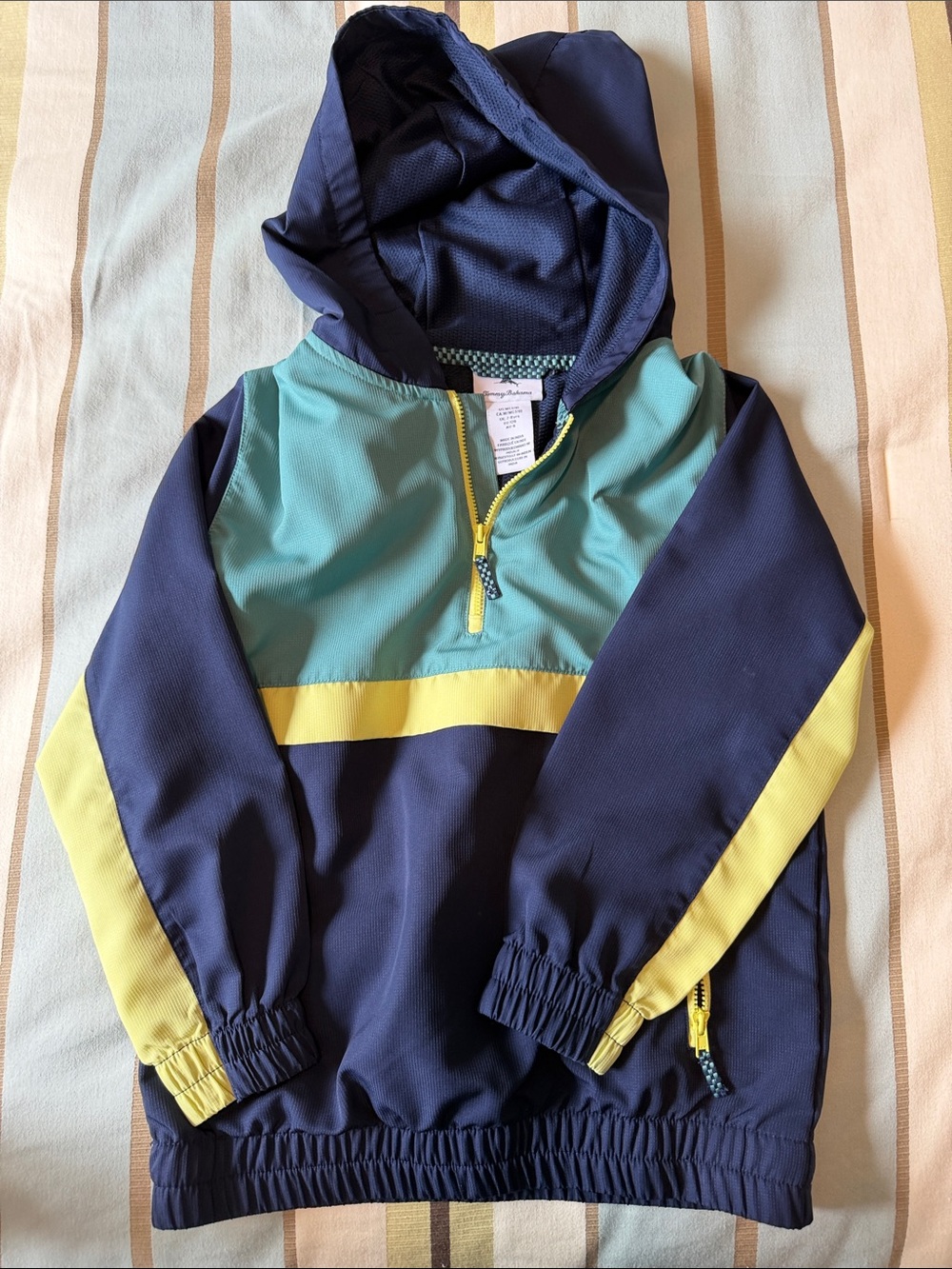 Kids Tommy Bahama Navy Hooded Pullover with Teal and Yellow Colorblock